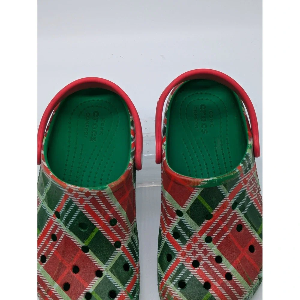 Crocs Classic Clogs Juniors J3 Red Green Plaid Christmas Holiday Shoes